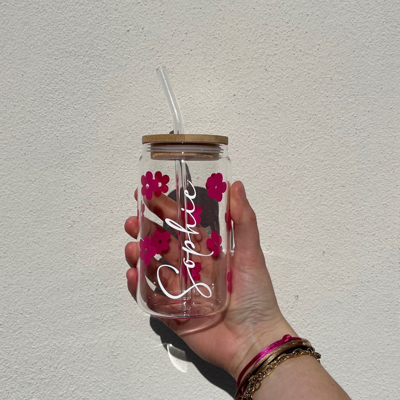 Glazen mason jar met rietje - 400ML