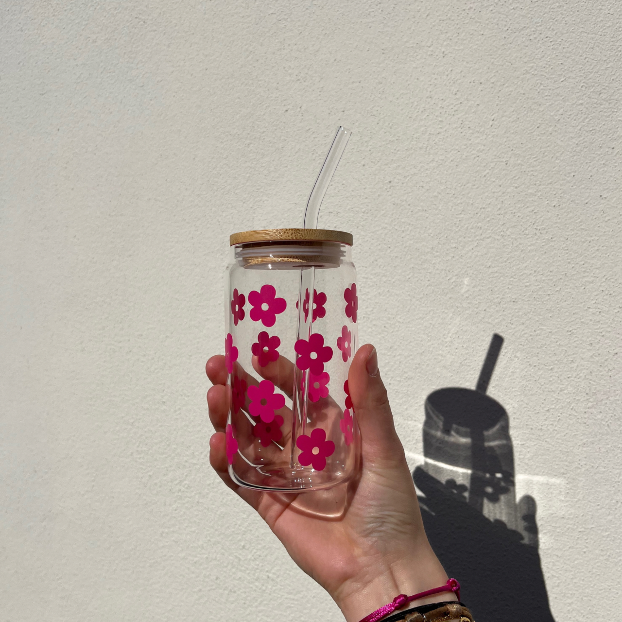 Glazen mason jar met rietje - 400ML